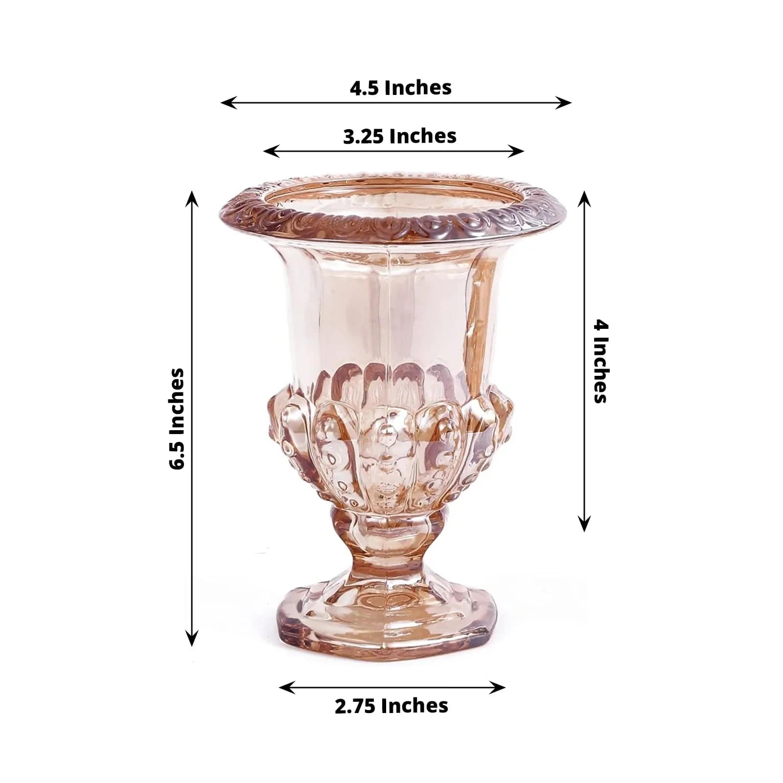 2 Amber 6.5 in Classic Roman Urn Style Glass Flower Vases
