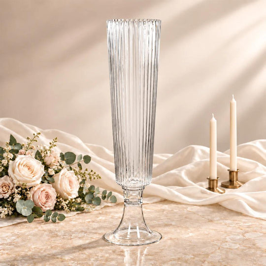 2 Clear 26 in Ribbed Glass Trumpet Vases Wedding Centerpieces