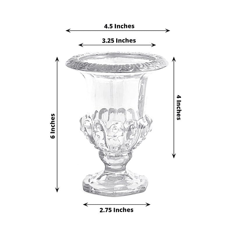 2 Clear 6.5 in Classic Roman Urn Style Glass Flower Vases