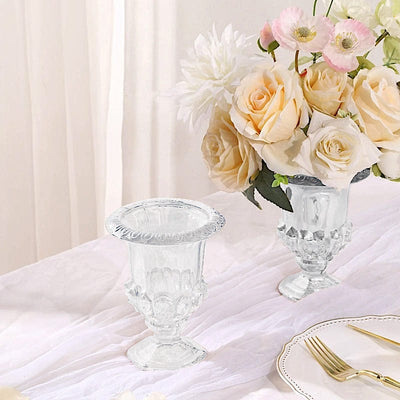 2 Clear 6.5 in Classic Roman Urn Style Glass Flower Vases