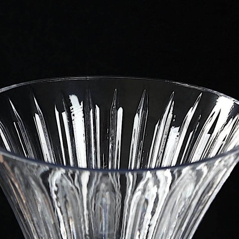 2 Clear Fluted Tall Reversible Ribbed Glass Trumpet Vases