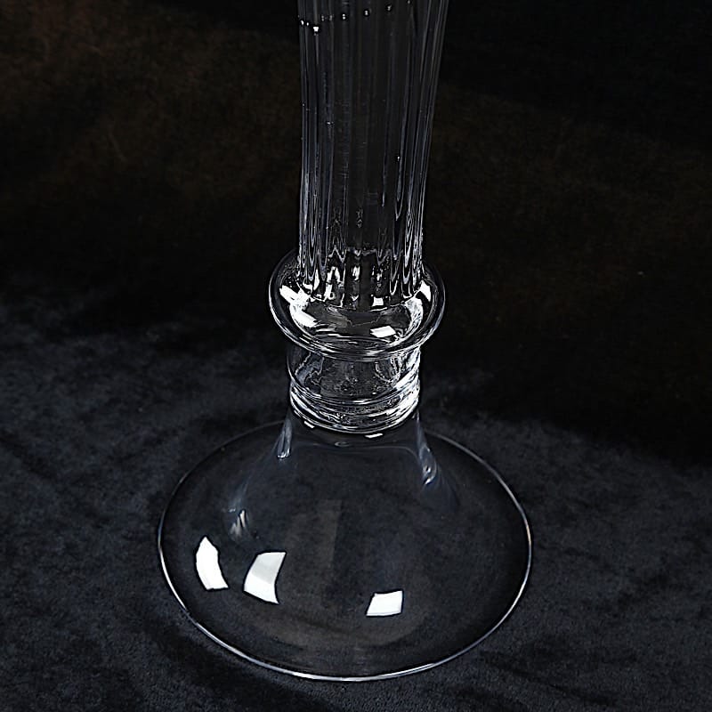 2 Clear Fluted Tall Reversible Ribbed Glass Trumpet Vases