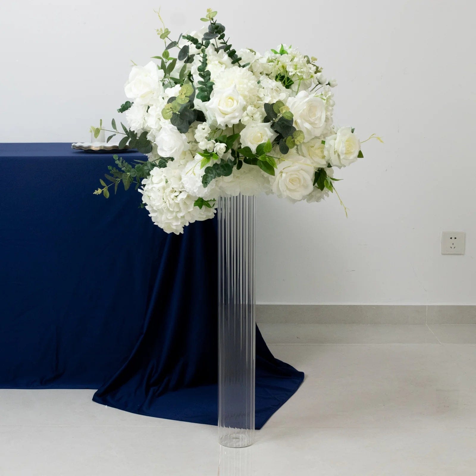 2 Clear Ribbed Cylinder Glass Vases Centerpieces