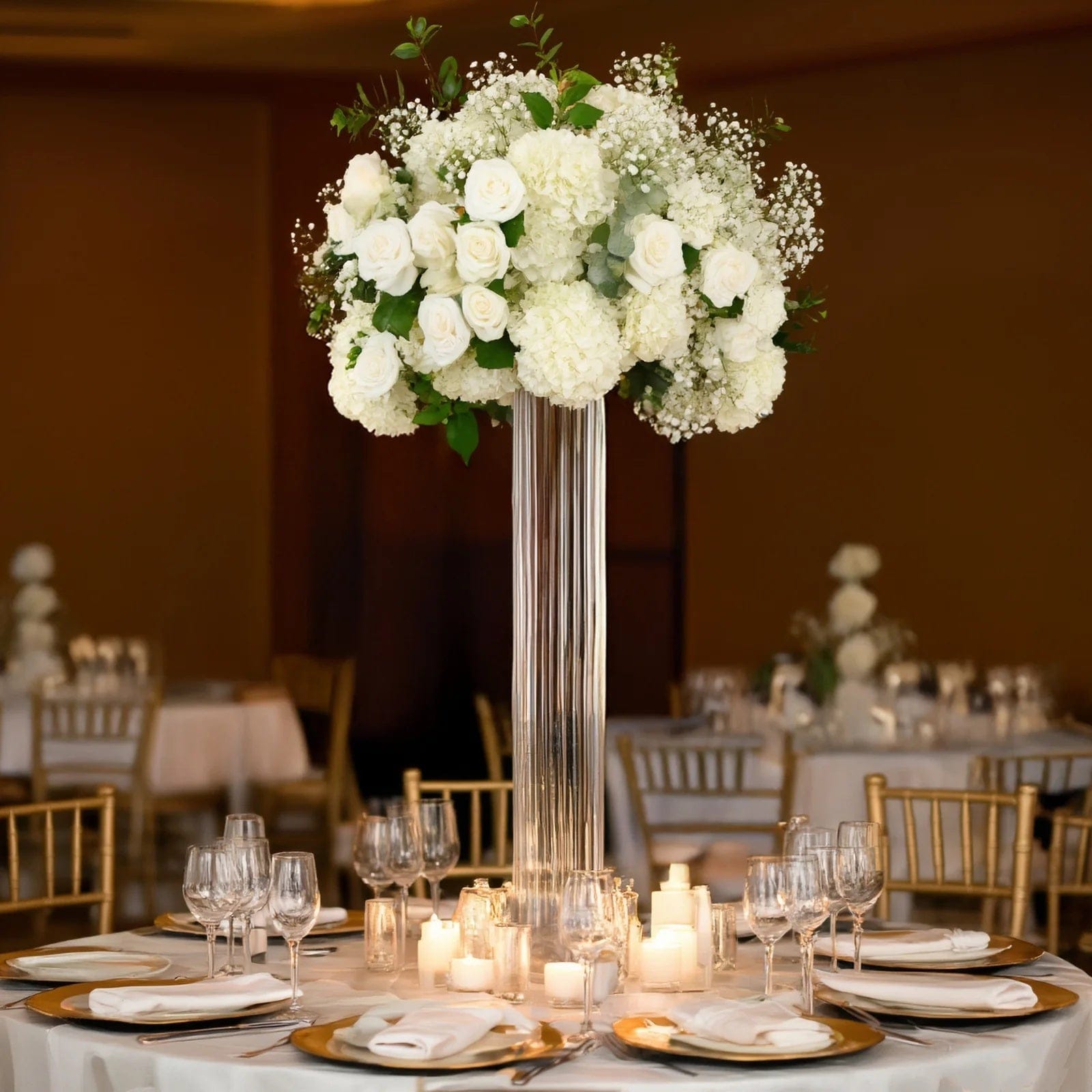 2 Clear Ribbed Cylinder Glass Vases Centerpieces