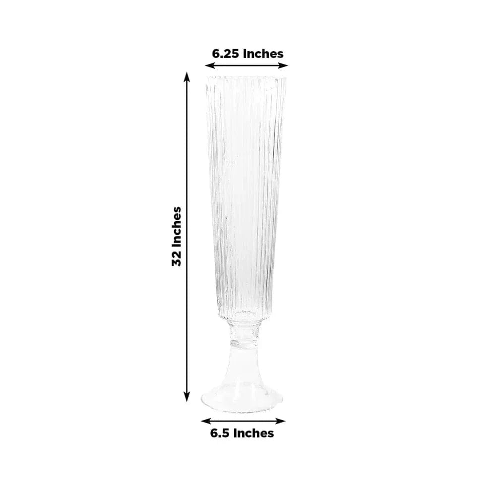 2 pcs Clear 32 in Glass Trumpet Vases Ribbed Design