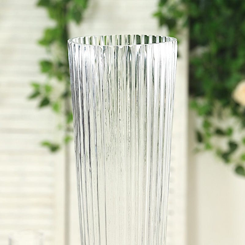 2 pcs Clear 32 in Glass Trumpet Vases Ribbed Design