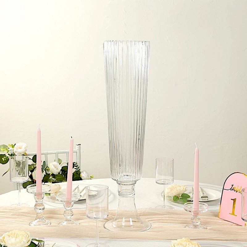 2 pcs Clear 32 in Glass Trumpet Vases Ribbed Design
