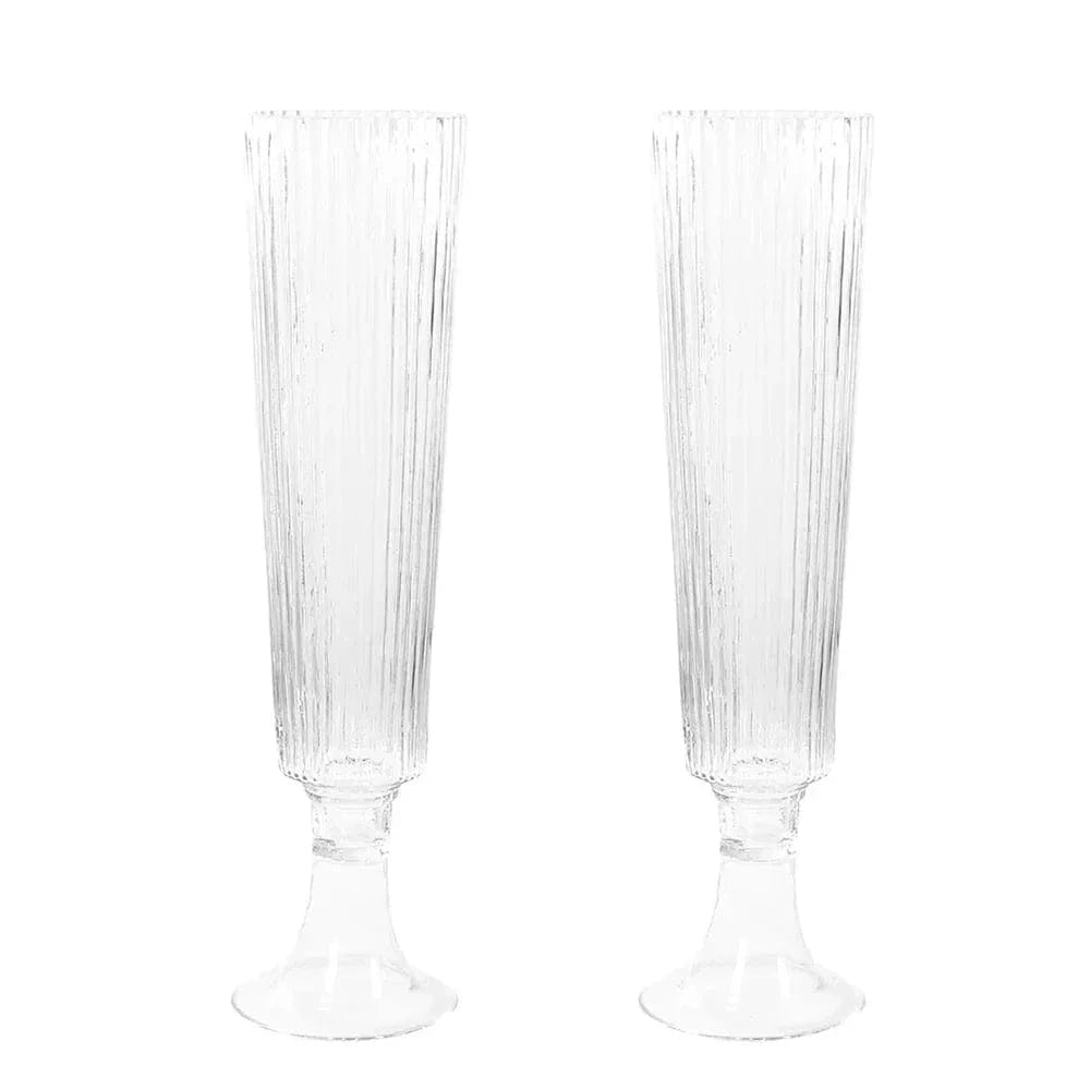 2 pcs Clear 32 in Glass Trumpet Vases Ribbed Design