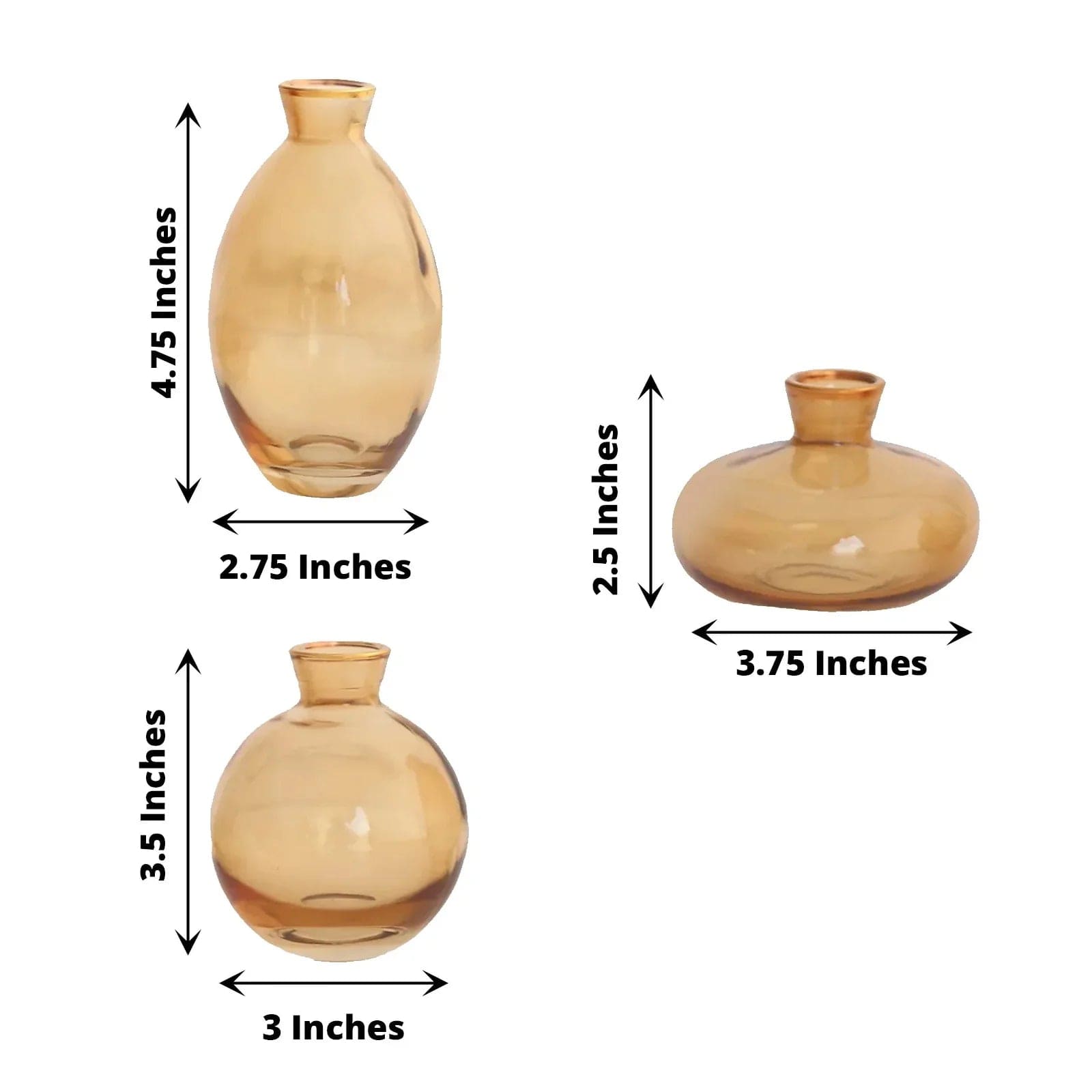 3 Clear Small Glass Flower Vases with Metallic Gold Trim Table Centerpieces