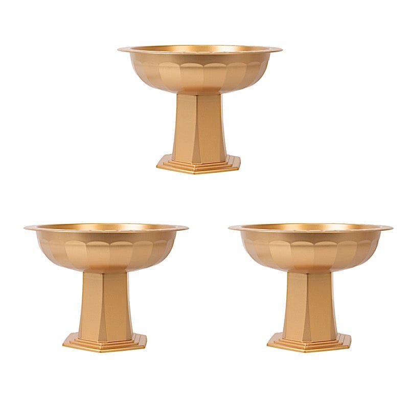 3 Round 10 in Gold Plastic Compote Footed Bowl Vases Roman Style Flower Pedestals