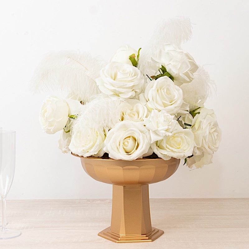 3 Round 10 in Gold Plastic Compote Footed Bowl Vases Roman Style Flower Pedestals