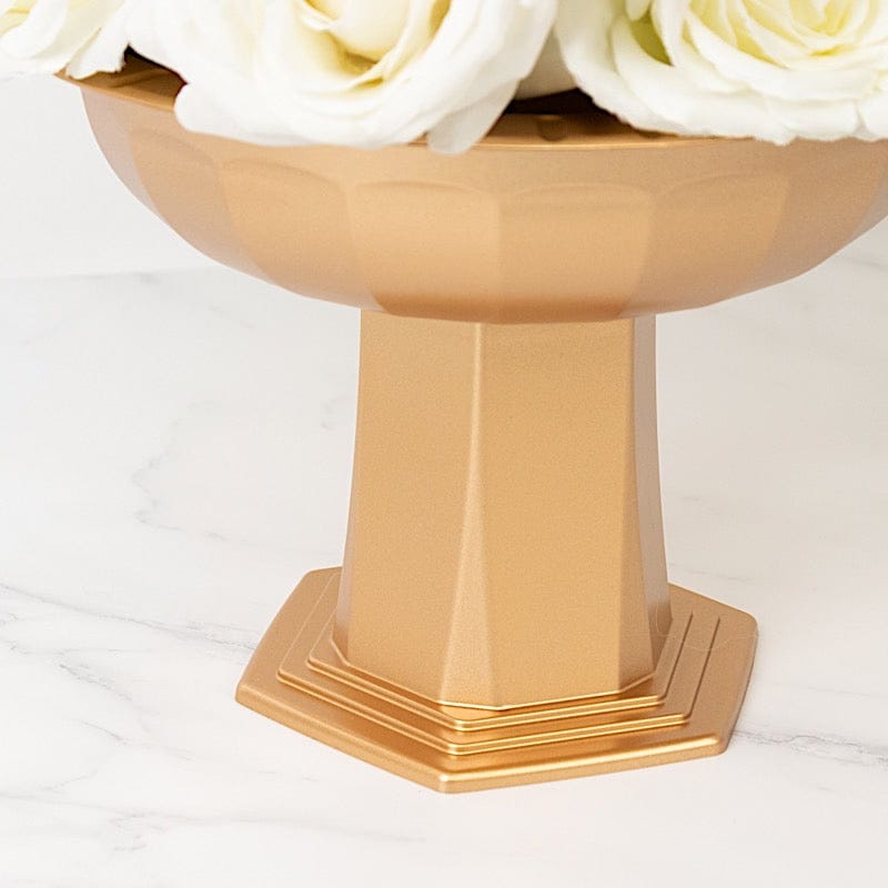 3 Round 10 in Gold Plastic Compote Footed Bowl Vases Roman Style Flower Pedestals