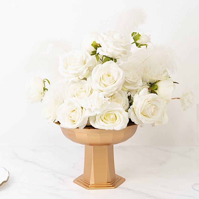 3 Round 10 in Gold Plastic Compote Footed Bowl Vases Roman Style Flowe ...
