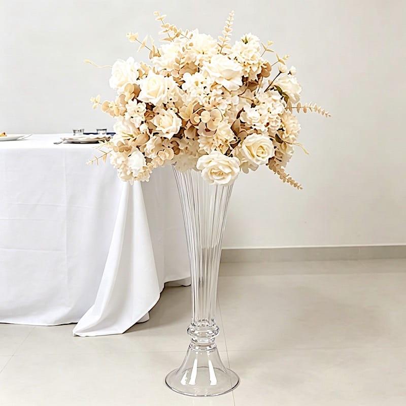 32 in Clear Fluted Tall Reversible Ribbed Glass Trumpet Vase