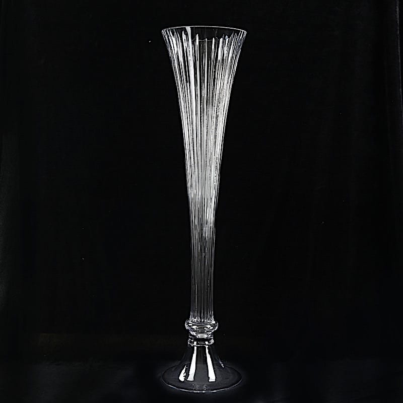 32 in Clear Fluted Tall Reversible Ribbed Glass Trumpet Vase
