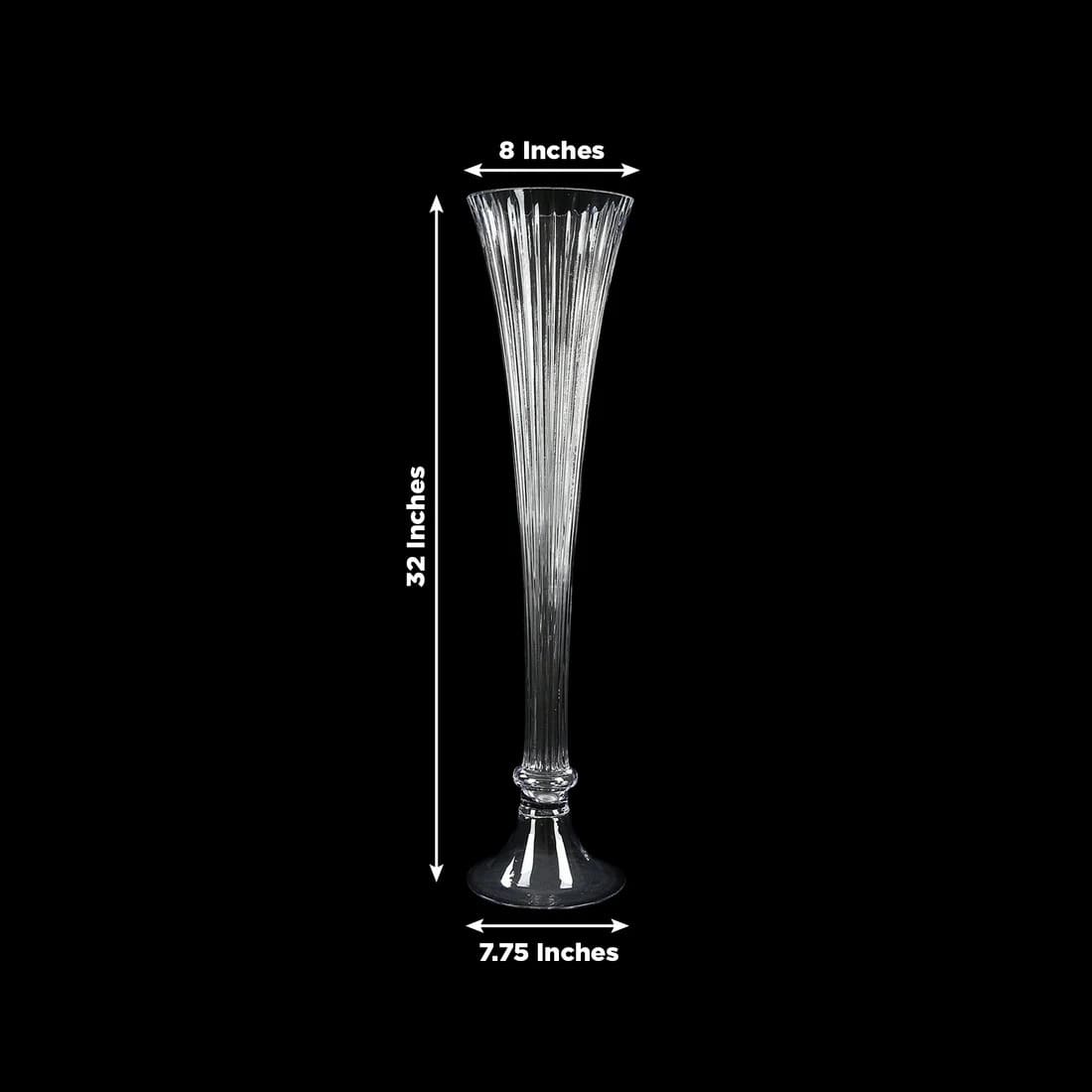 32 in Clear Fluted Tall Reversible Ribbed Glass Trumpet Vase