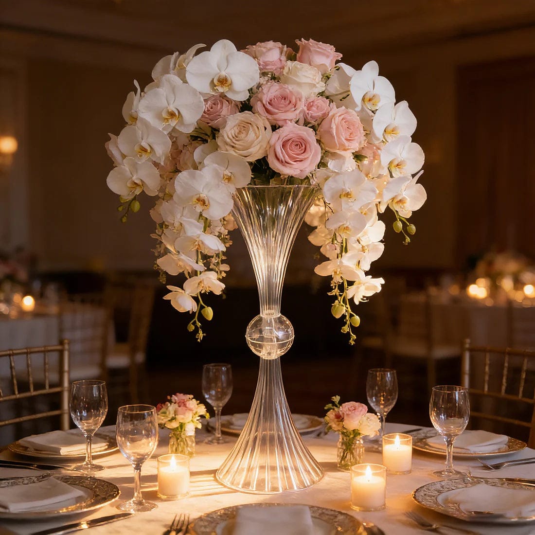 4 Clear Acrylic Reversible Trumpet Flower Vases Centerpieces with Crystal Ball