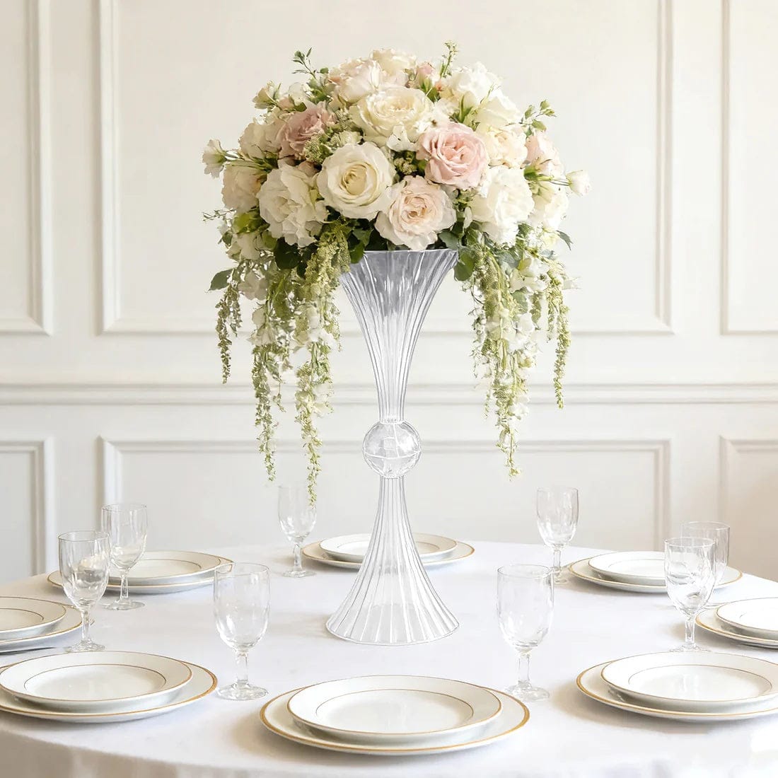 4 Clear Acrylic Reversible Trumpet Flower Vases Centerpieces with Crystal Ball