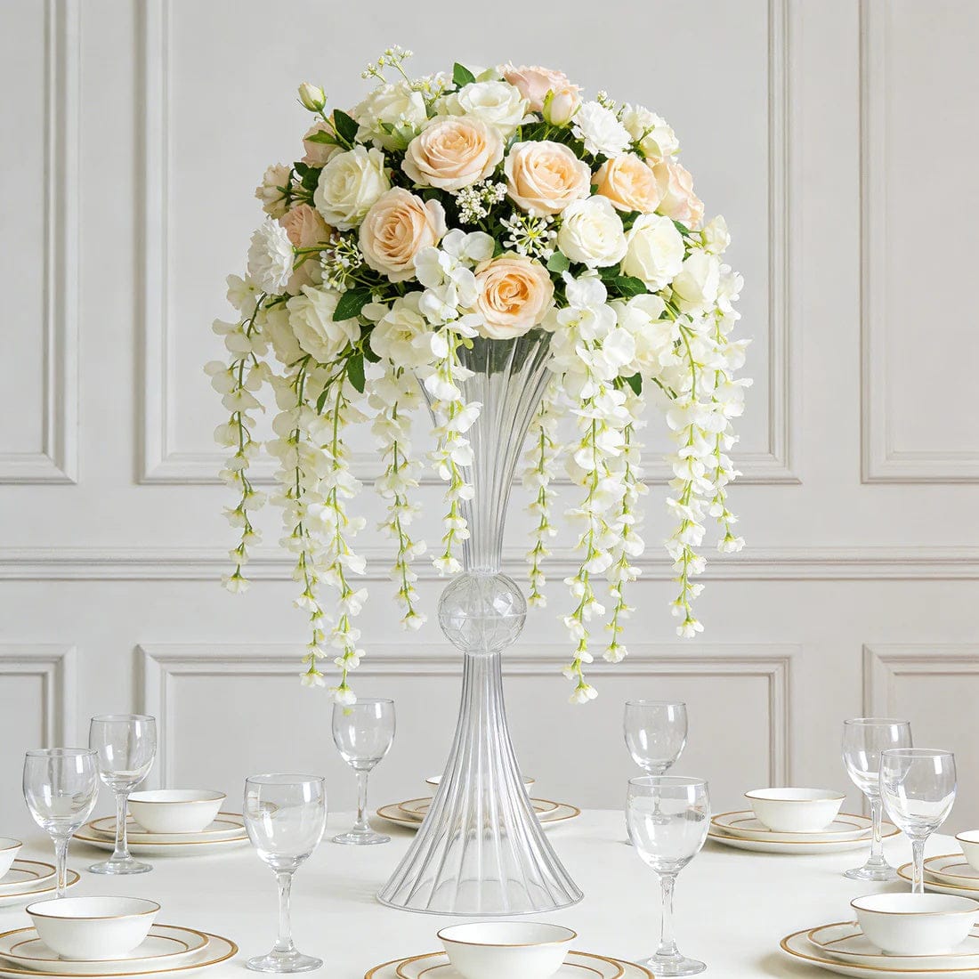 4 Clear Acrylic Reversible Trumpet Flower Vases Centerpieces with Crystal Ball