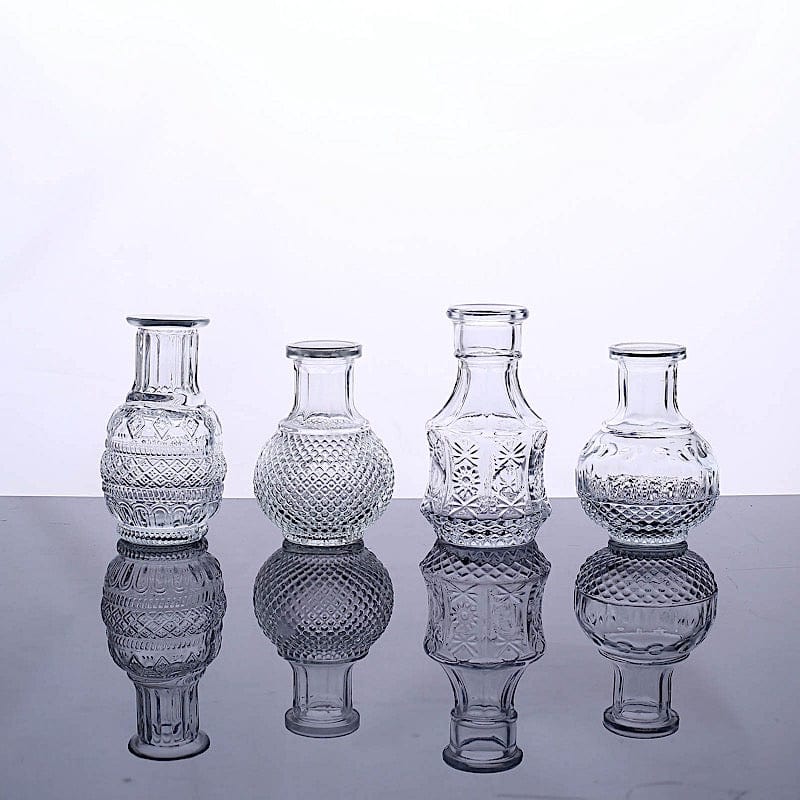 BalsaCircle 3 Clear Small Glass Flower Vases Metallic Gold Trim