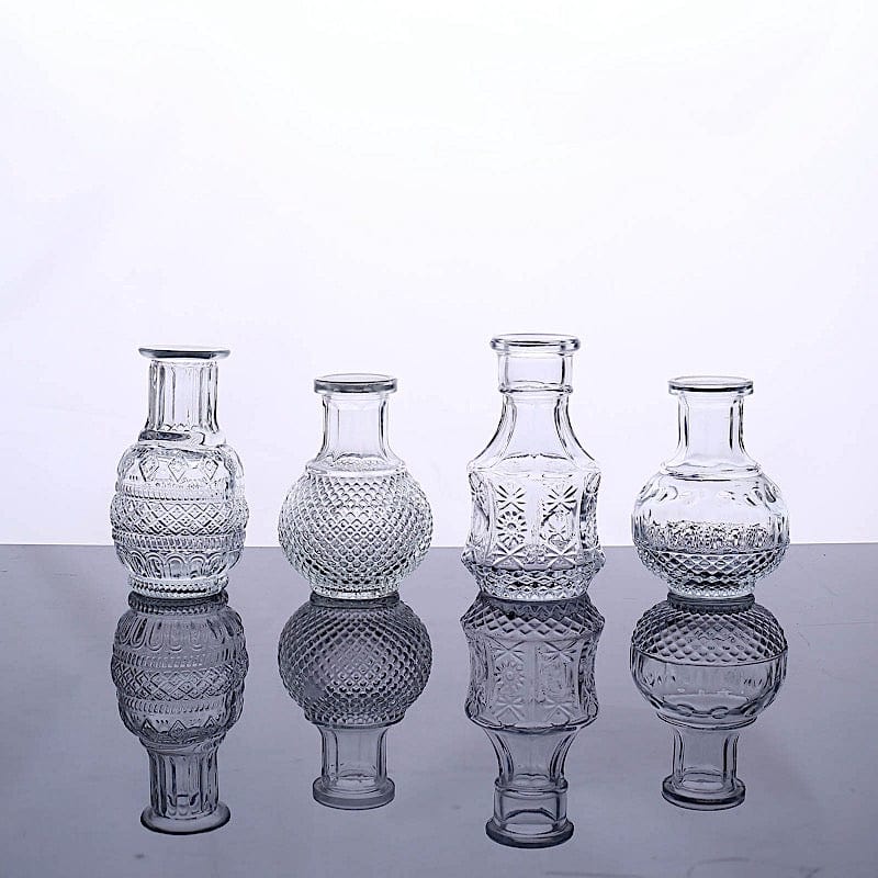 4 Clear Vintage Glass Flower Vases Decorative Table Centerpieces