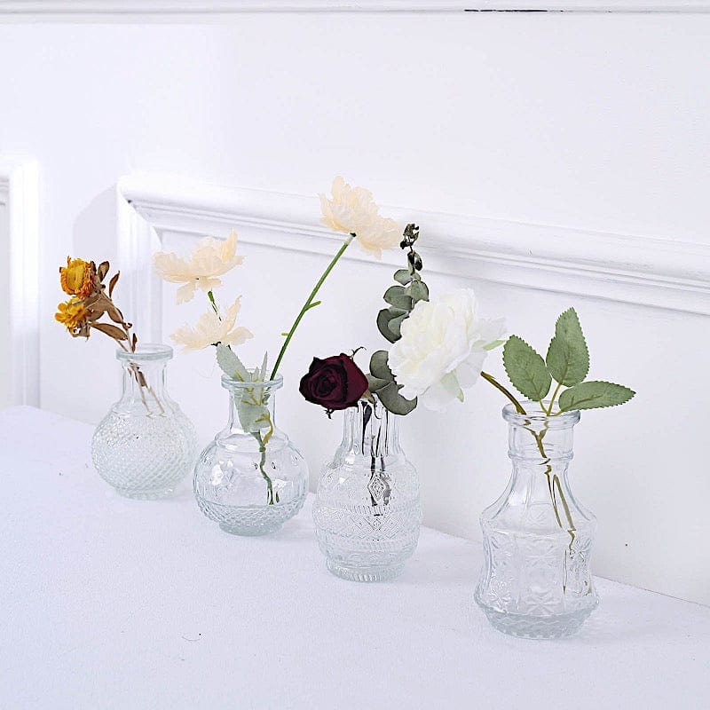 4 Clear Vintage Glass Flower Vases Decorative Table Centerpieces