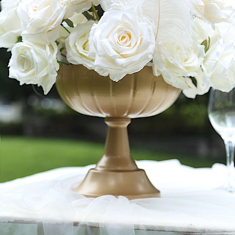 4 Gold Metal Compote Pedestal Bowl Flower Vases in Grecian Urn Style