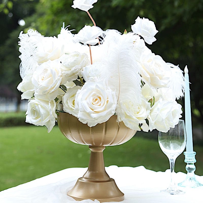 4 Gold Metal Compote Pedestal Bowl Flower Vases in Grecian Urn Style