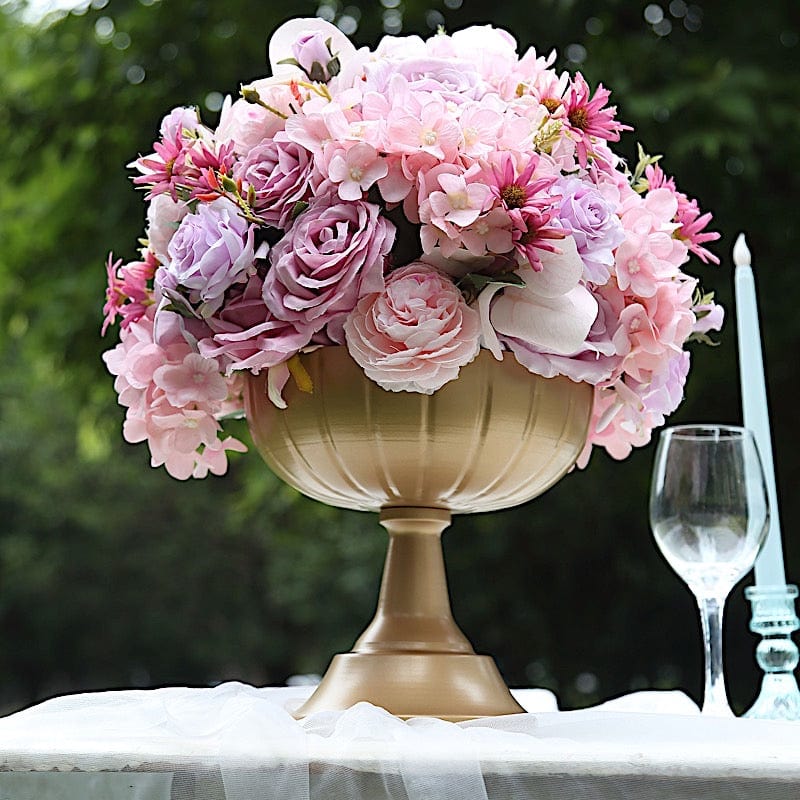 4 Gold Metal Compote Pedestal Bowl Flower Vases in Grecian Urn Style