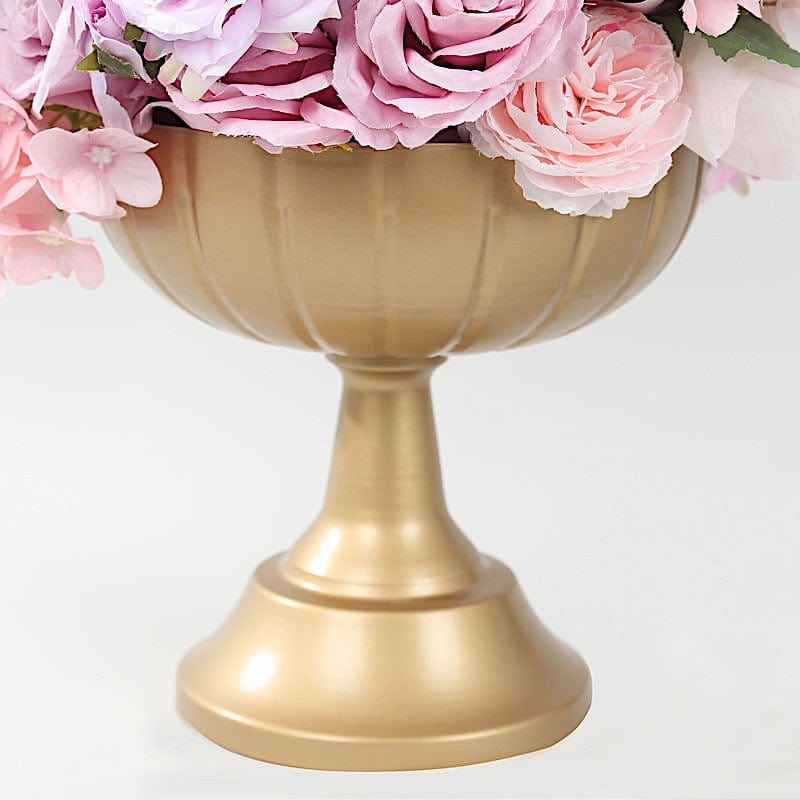 4 Gold Metal Compote Pedestal Bowl Flower Vases in Grecian Urn Style