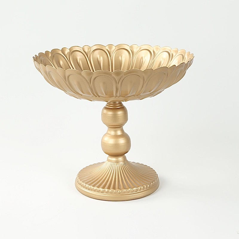 4 Gold Metal Compote Pedestal Bowl Flower Vases in Vintage Floral Pattern