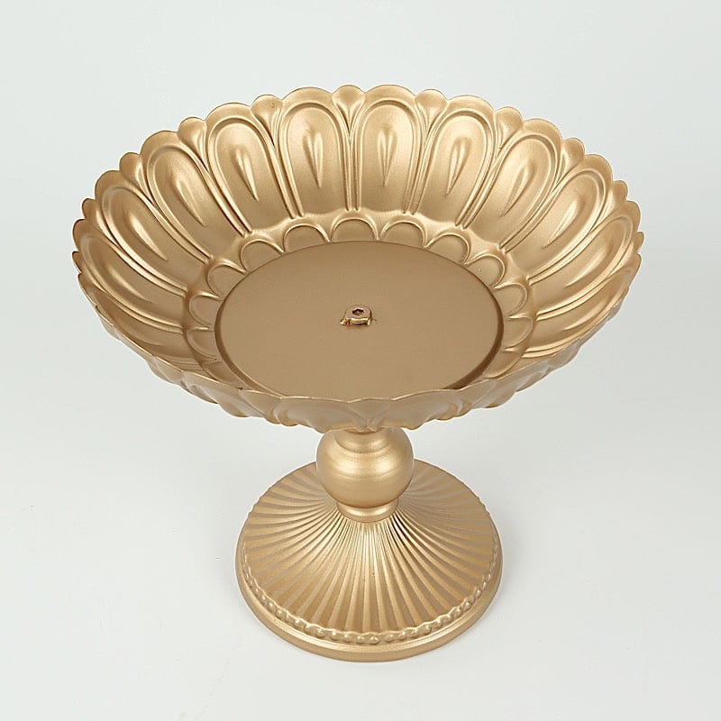 4 Gold Metal Compote Pedestal Bowl Flower Vases in Vintage Floral Pattern