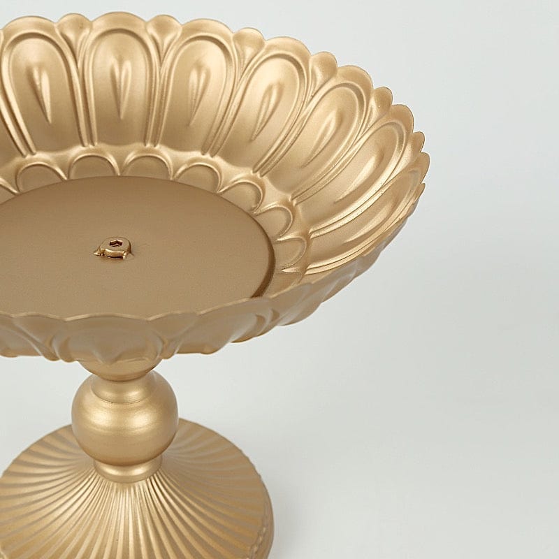 4 Gold Metal Compote Pedestal Bowl Flower Vases in Vintage Floral Pattern