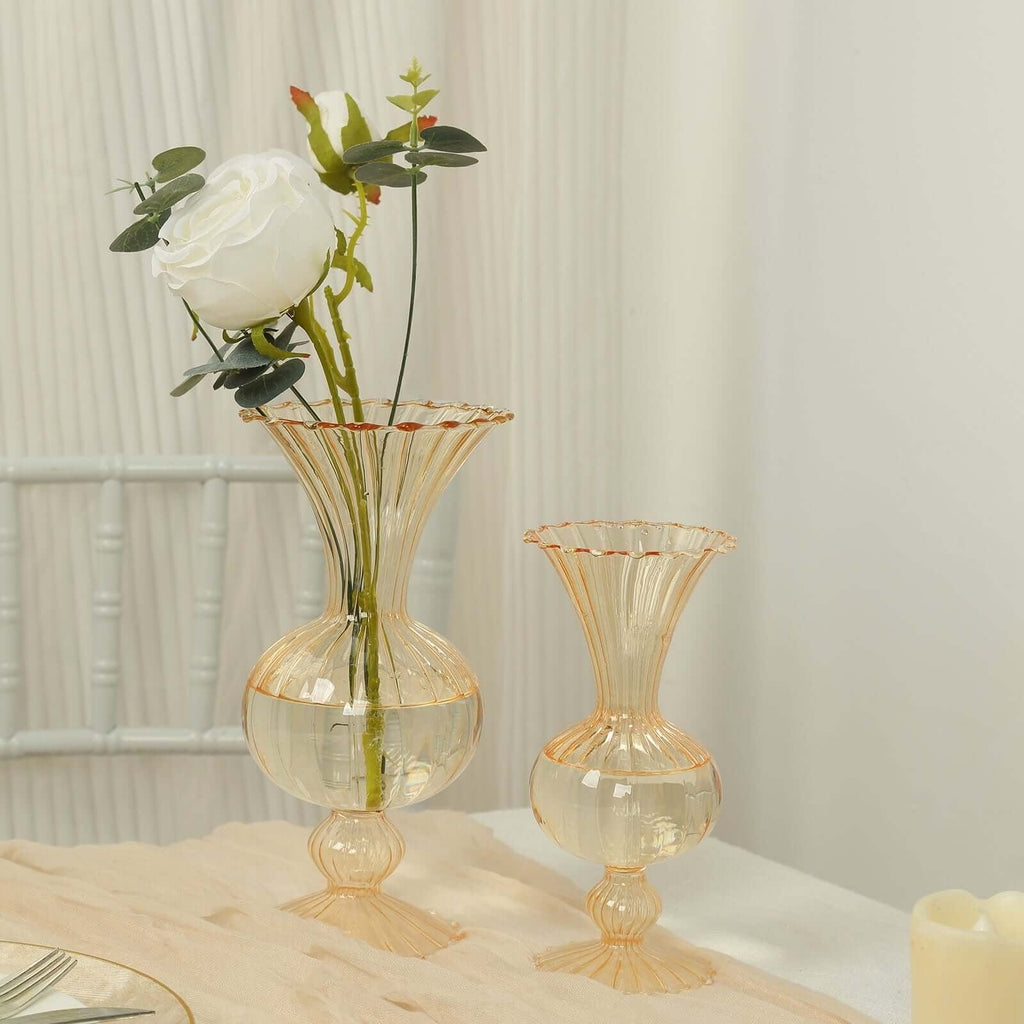 4 Nordic Style Glass Vintage Transparent Bud Planter Vases Amber Gold