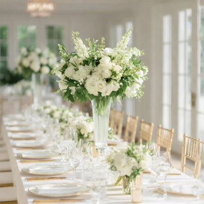 4 pcs Clear 20 in Glass Trumpet Vases Ribbed Design