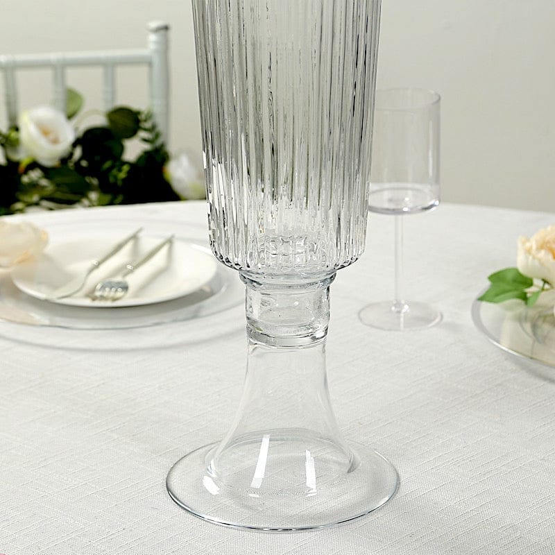 4 pcs Clear 26 in Glass Trumpet Vases Ribbed Design