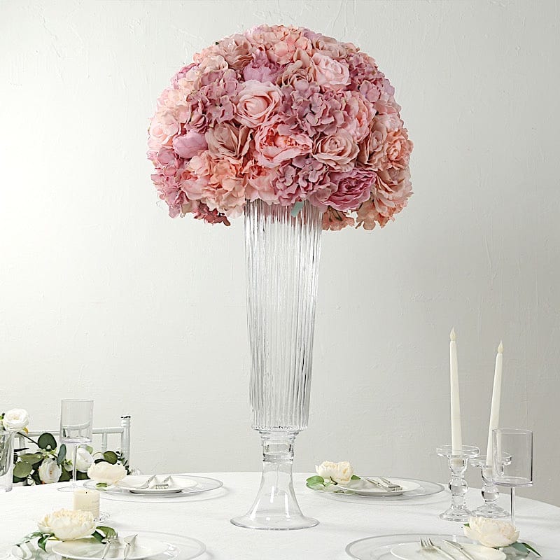 4 pcs Clear 26 in Glass Trumpet Vases Ribbed Design