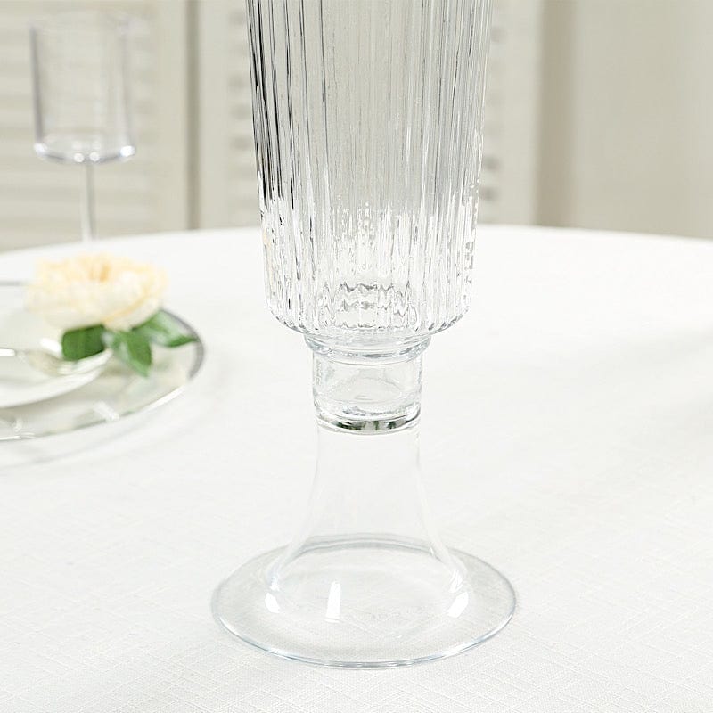 4 pcs Clear 26 in Glass Trumpet Vases Ribbed Design