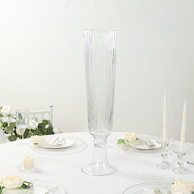 4 pcs Clear 26 in Glass Trumpet Vases Ribbed Design