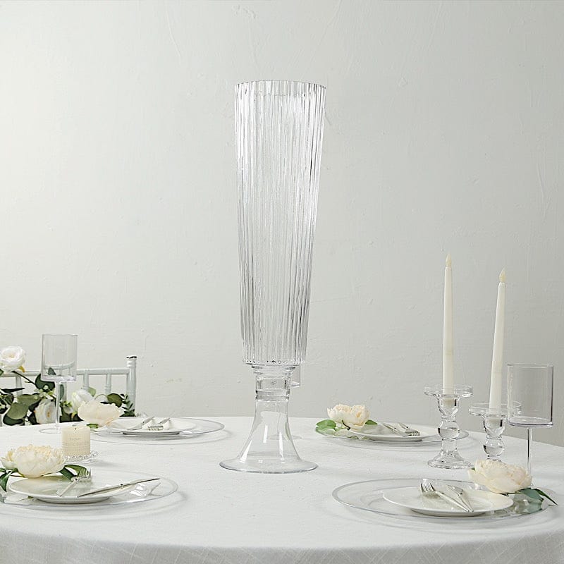 4 pcs Clear 26 in Glass Trumpet Vases Ribbed Design