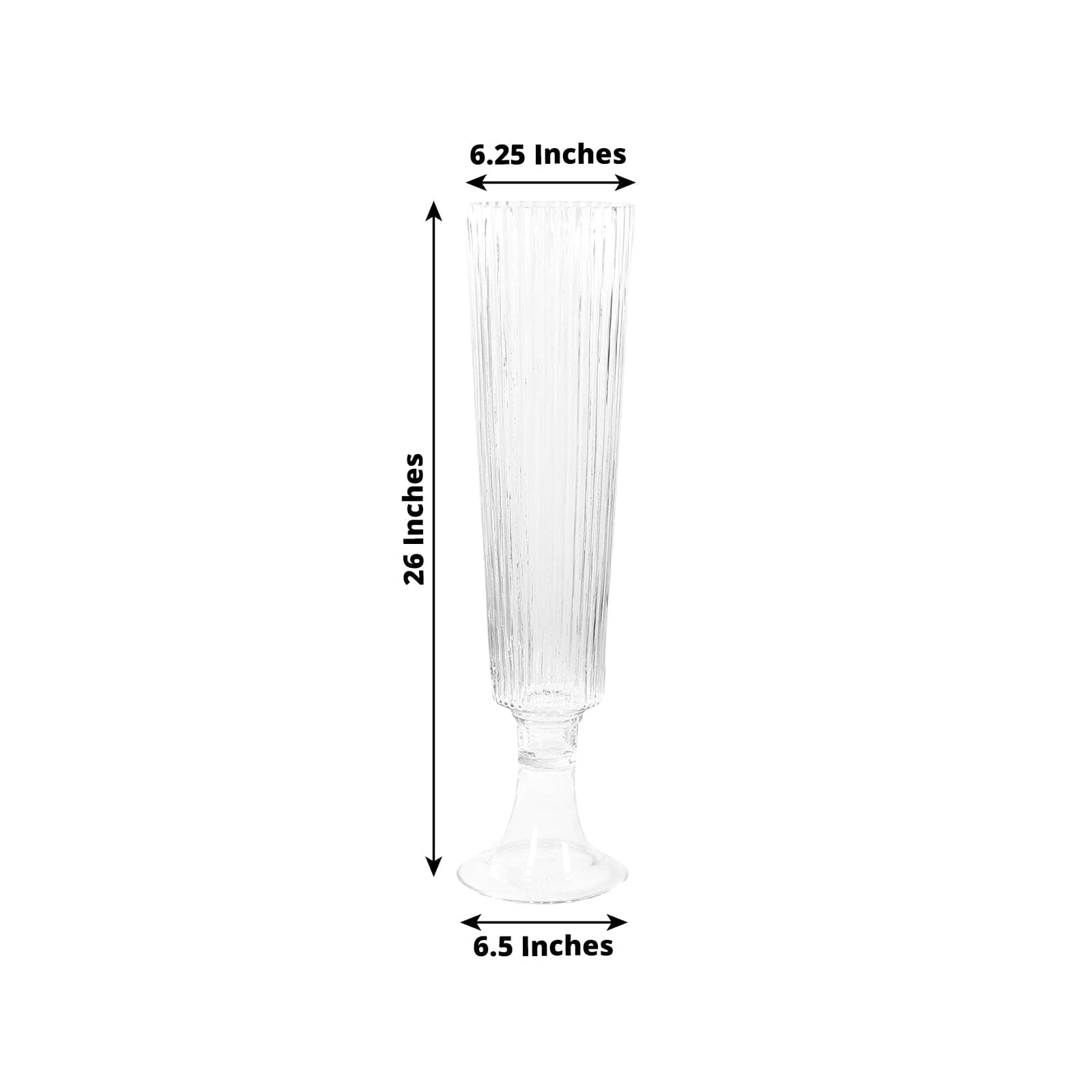 4 pcs Clear 26 in Glass Trumpet Vases Ribbed Design