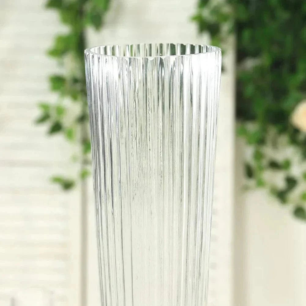 4 pcs Clear 26 in Glass Trumpet Vases Ribbed Design