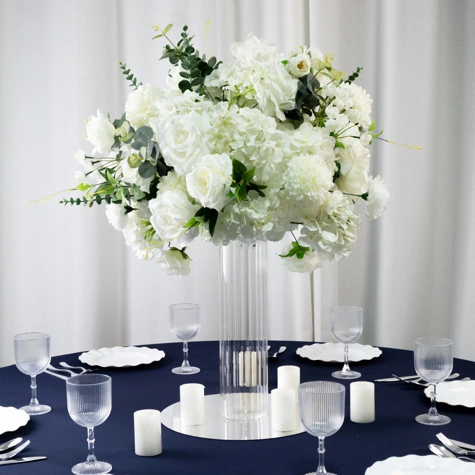 6 Clear Ribbed Cylinder Glass Vases Centerpieces