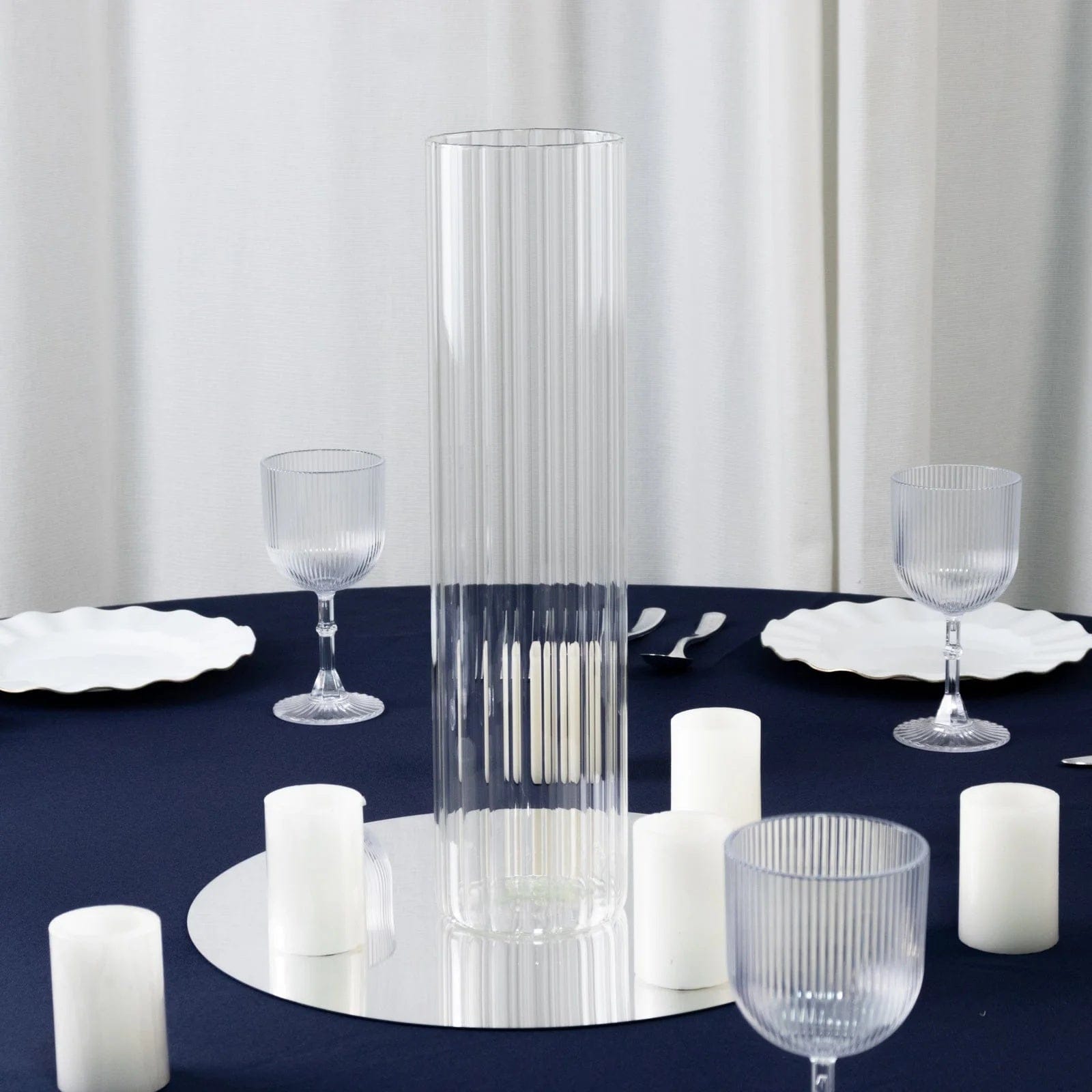 6 Clear Ribbed Cylinder Glass Vases Centerpieces
