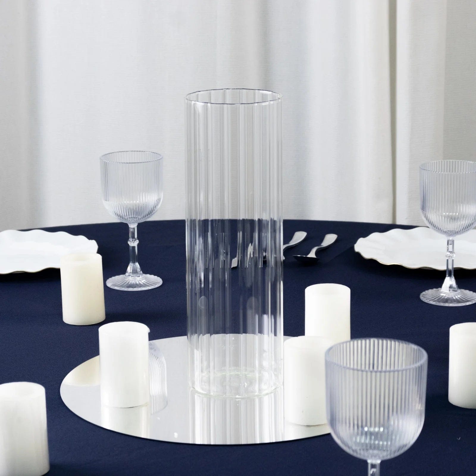 6 Clear Ribbed Cylinder Glass Vases Centerpieces