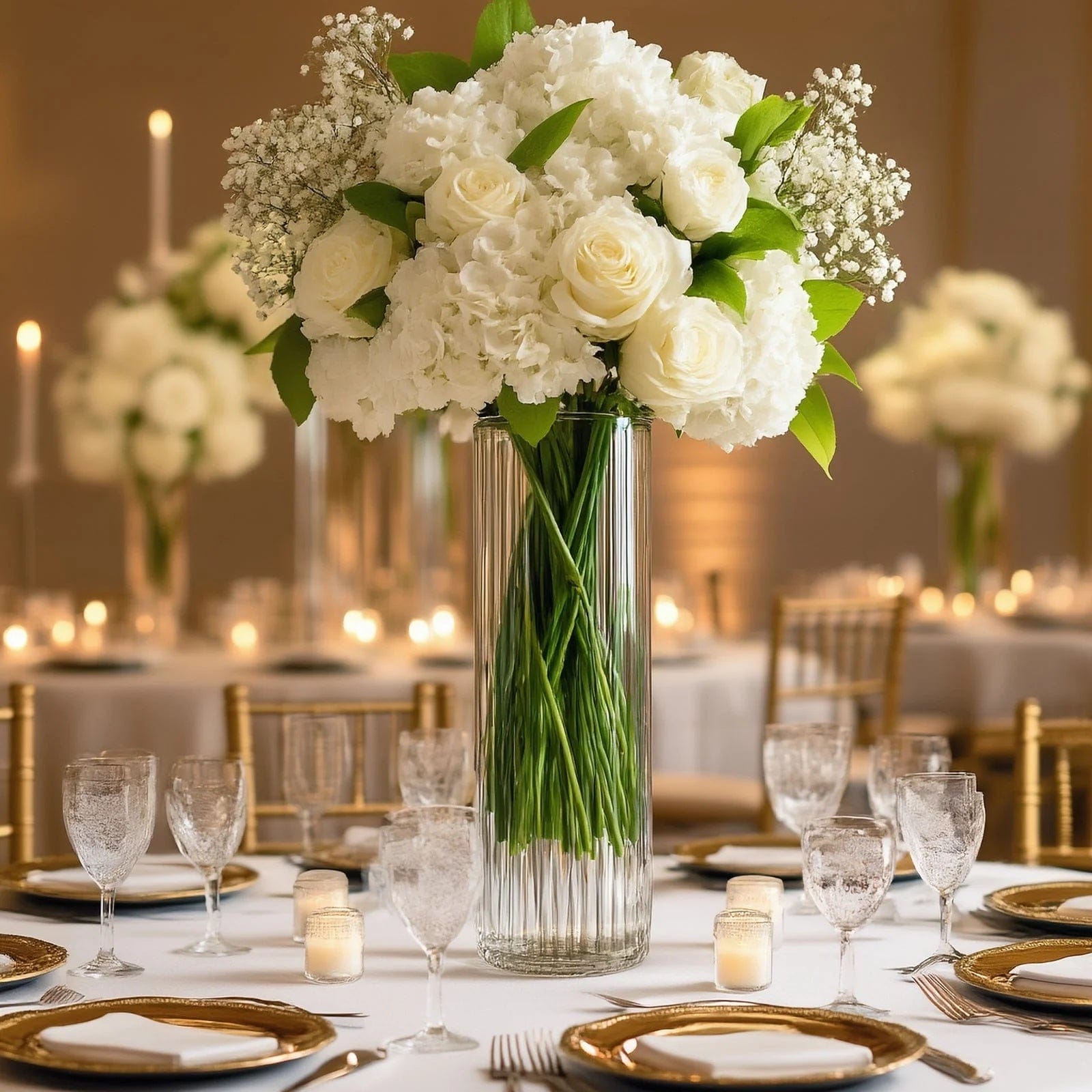 6 Clear Ribbed Cylinder Glass Vases Centerpieces