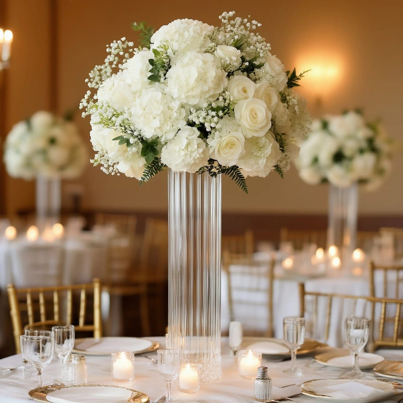 6 Clear Ribbed Cylinder Glass Vases Centerpieces