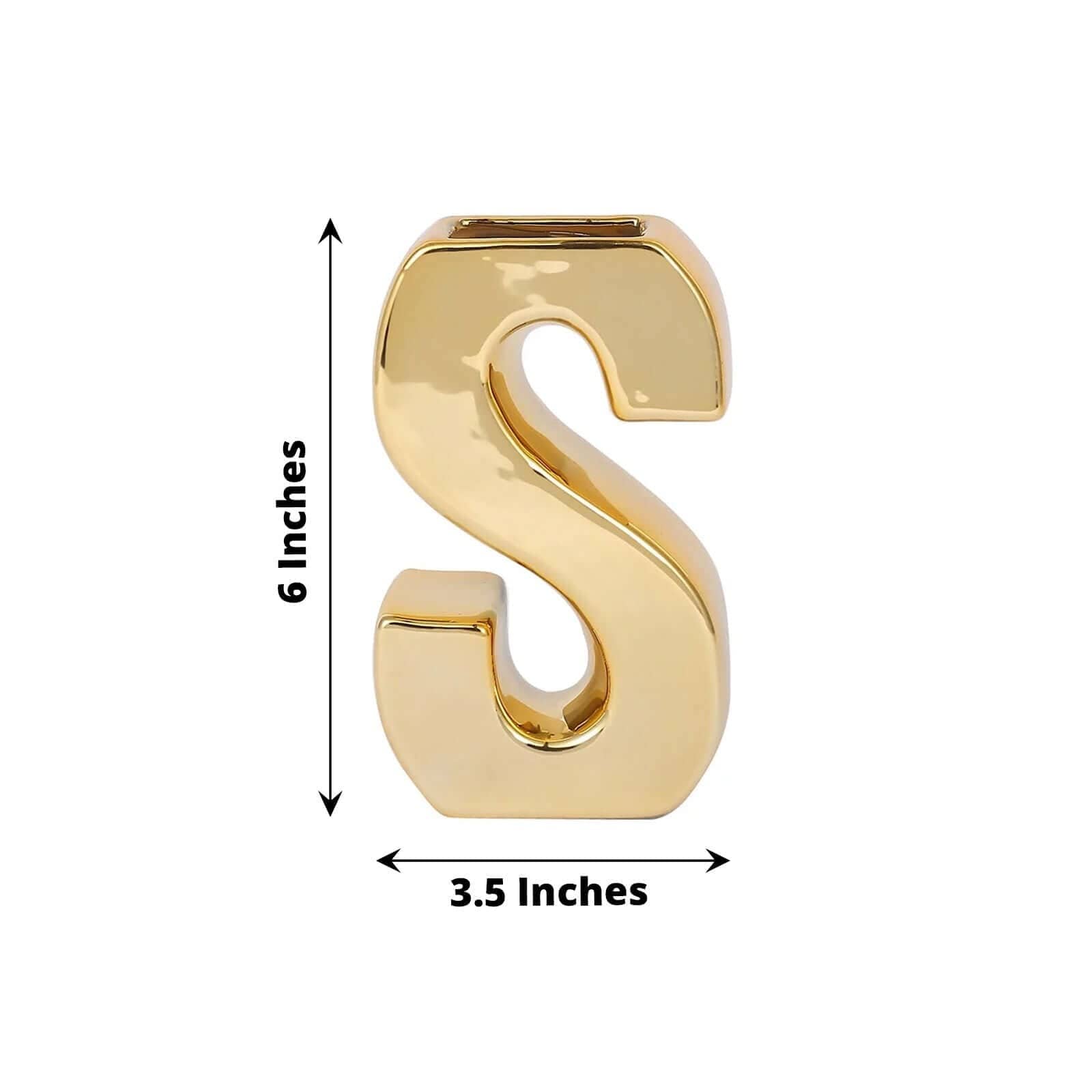 6 in Gold Metallic Letters and Symbols Ceramic Flower Vase Centerpiece