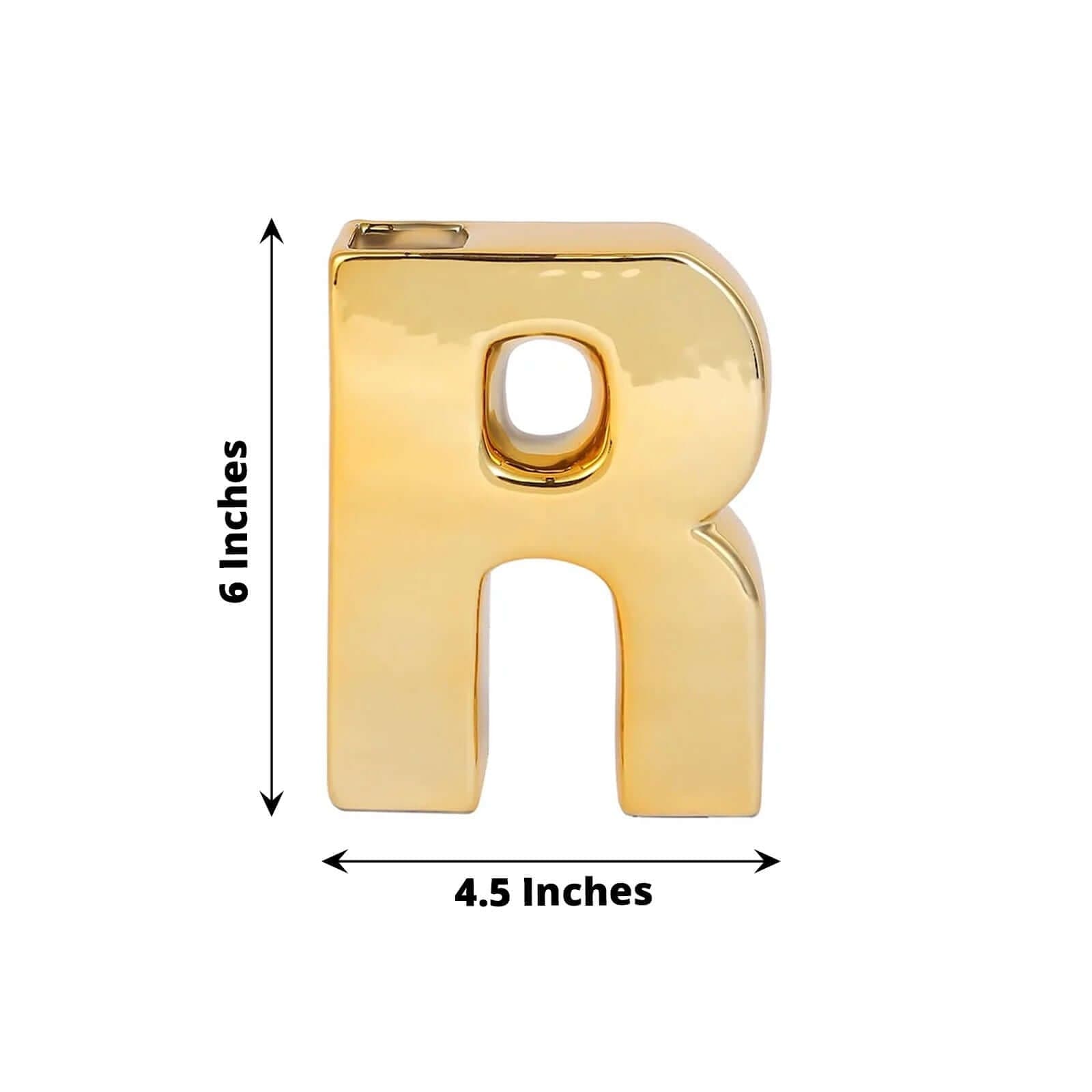 6 in Gold Metallic Letters and Symbols Ceramic Flower Vase Centerpiece