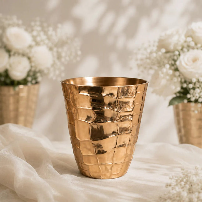 6 pack 5.5 in tall Indoor Decorative Plastic with Gold Hammered Planter Pots